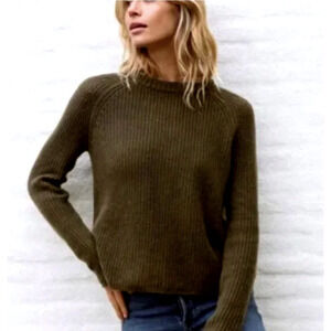 Jenni Kayne XXL Iconic 100% CASHMERE Fisherman Sweater Crewneck Olive Green NWT!